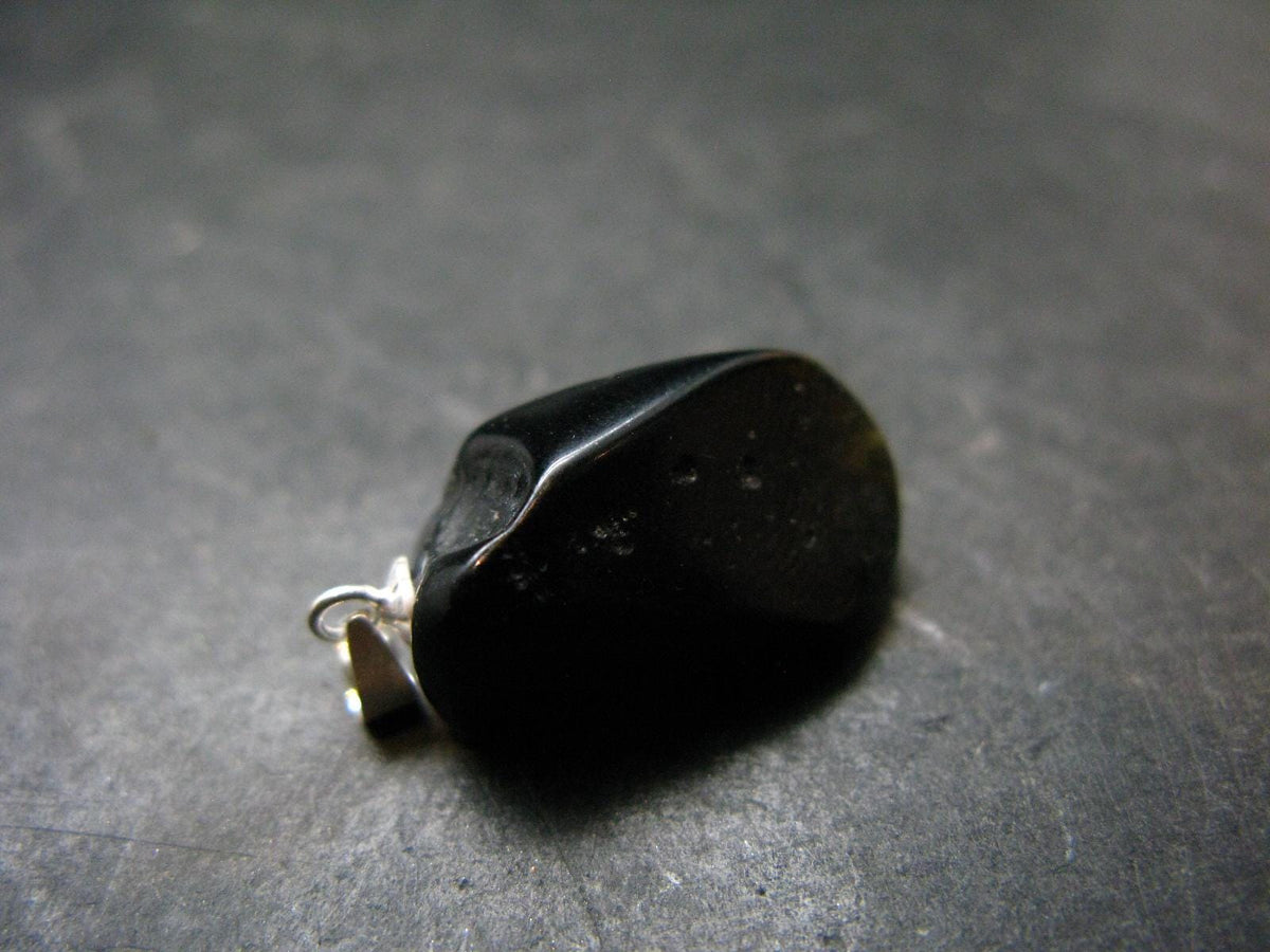 Tibetan Black Tektite Silver Pendant From Tibet - 1.0" - 3.16 Grams