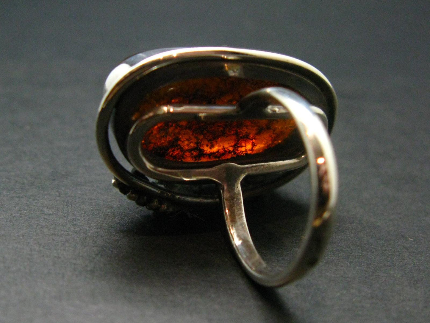 Natural Baltic Amber 925 Silver Ring - Size 6