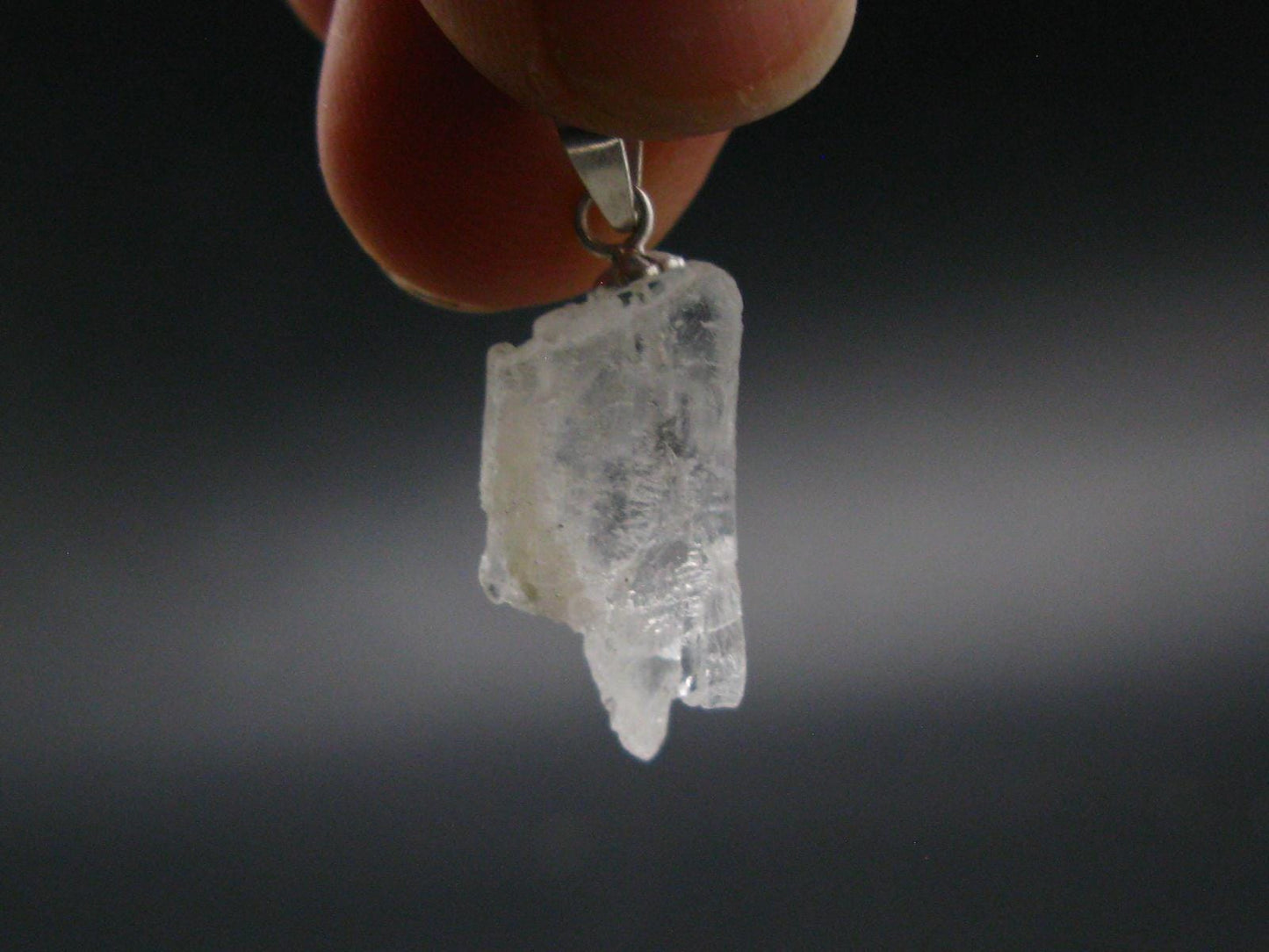 Clear Petalite Crystal Silver Pendant from Brazil - 1.0" - 2.14 Grams