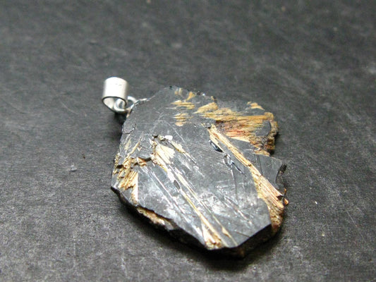 Large Hematite and Rutile Silver Pendant from Brazil - 1.2" - 4.62 Grams