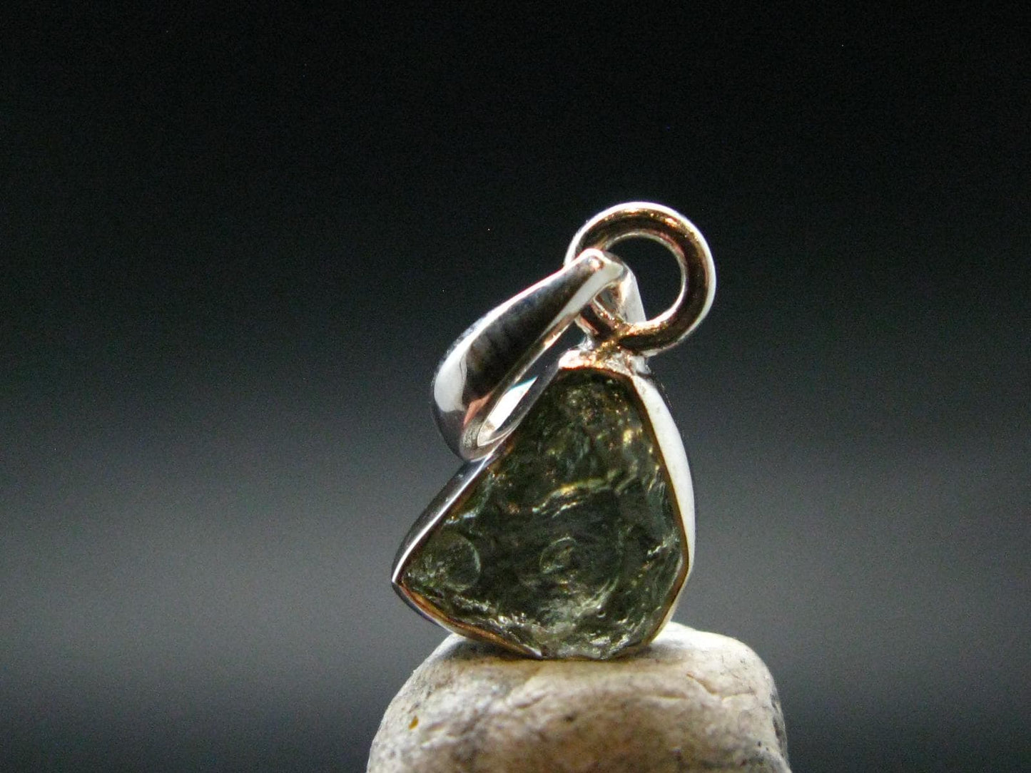 Moldavite Tektite Silver Pendant from Czech Republic - 0.7" - 0.95 Grams