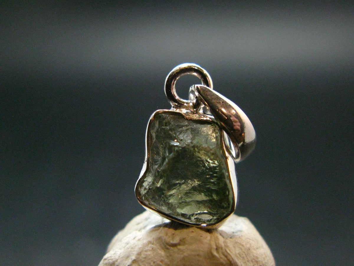 Moldavite Tektite Silver Pendant from Czech Republic - 0.8" - 1.14 Grams
