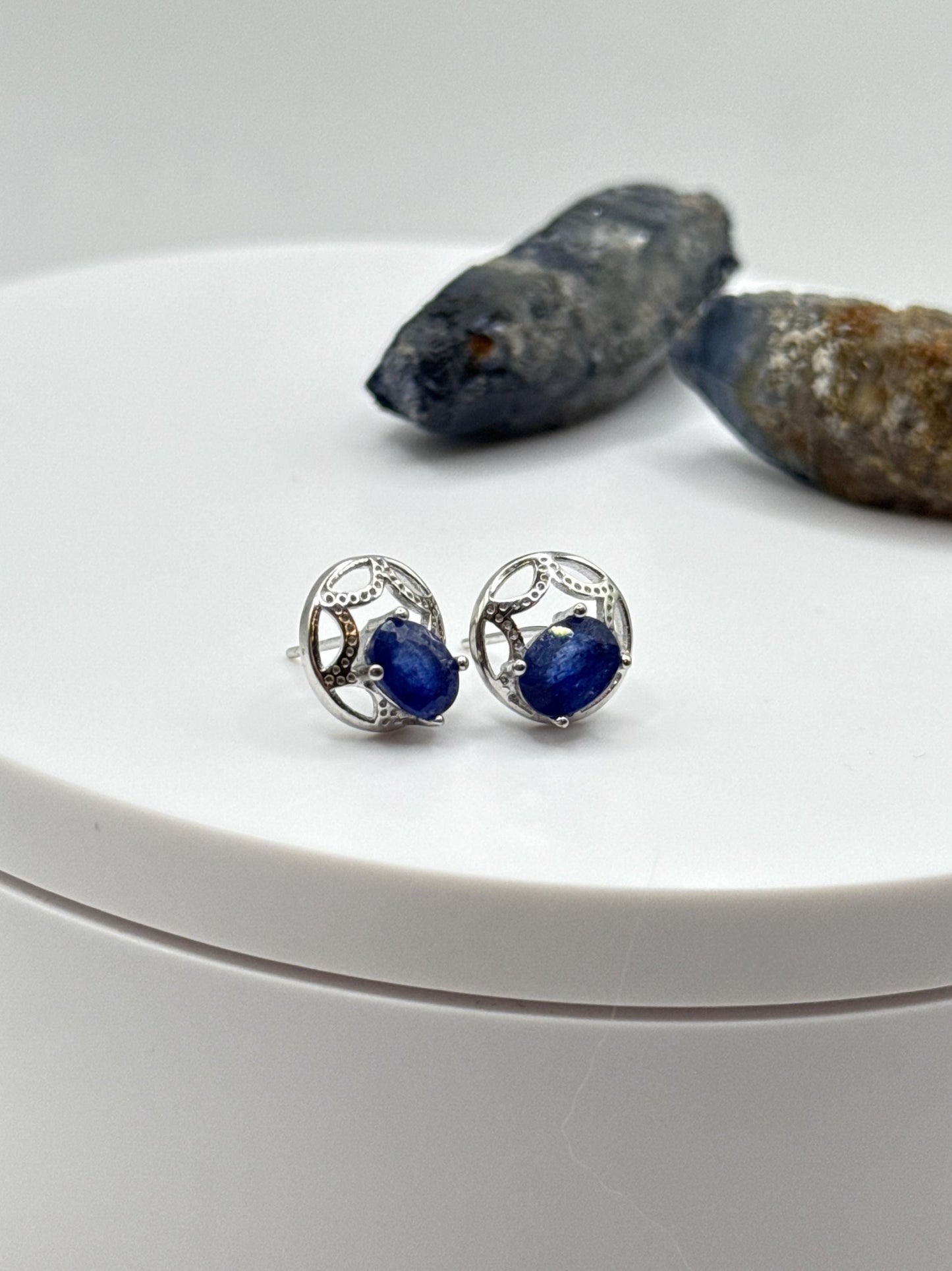 Vintage Sterling Silver Sapphire Stud Earrings | September Birthstone