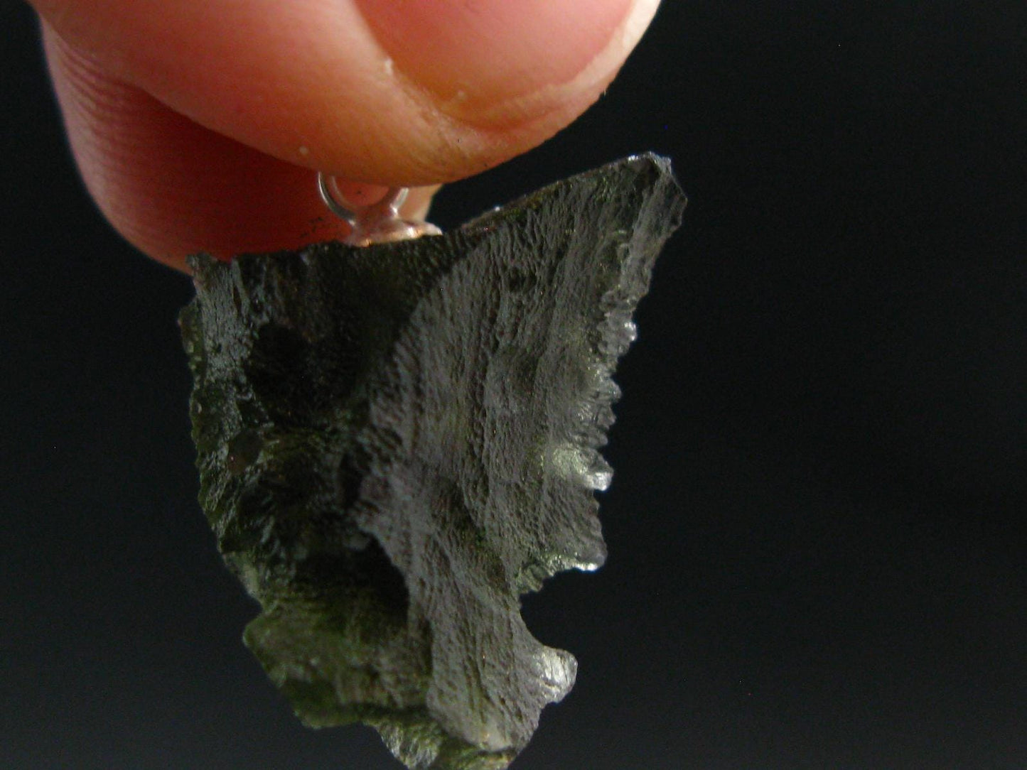Gem Moldavite Tektite SS Pendant From Czech Republic - 0.9" - 2.38 Grams