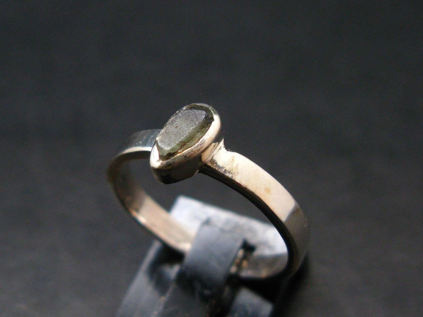Moldavite Tektite Silver Ring from Czech Republic - 5.75 Size - 1.79 Grams
