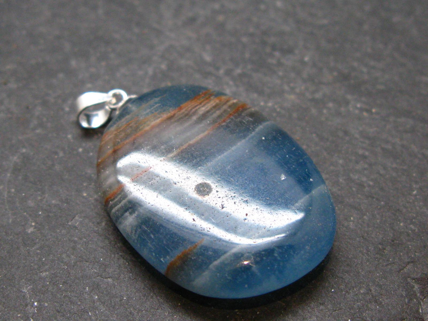 Lemurian Aquatine Blue Calcite Silver Pendant from Argentina - 1.5" - 8.32 Grams