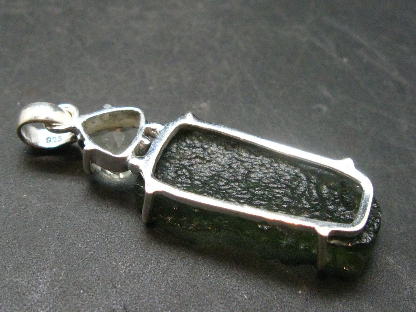Raw Moldavite Tektite And Polished Libyan Tektite Silver Pendant - 2.0" - 6.67 Grams