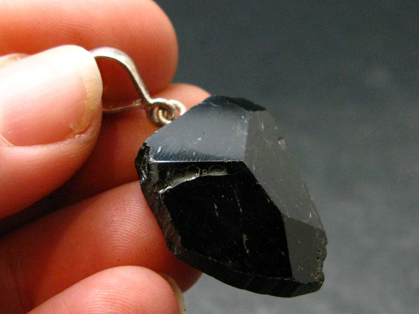 Black Tourmaline Schorl Silver Pendant From Brazil - 1.4" - 6.0 Grams