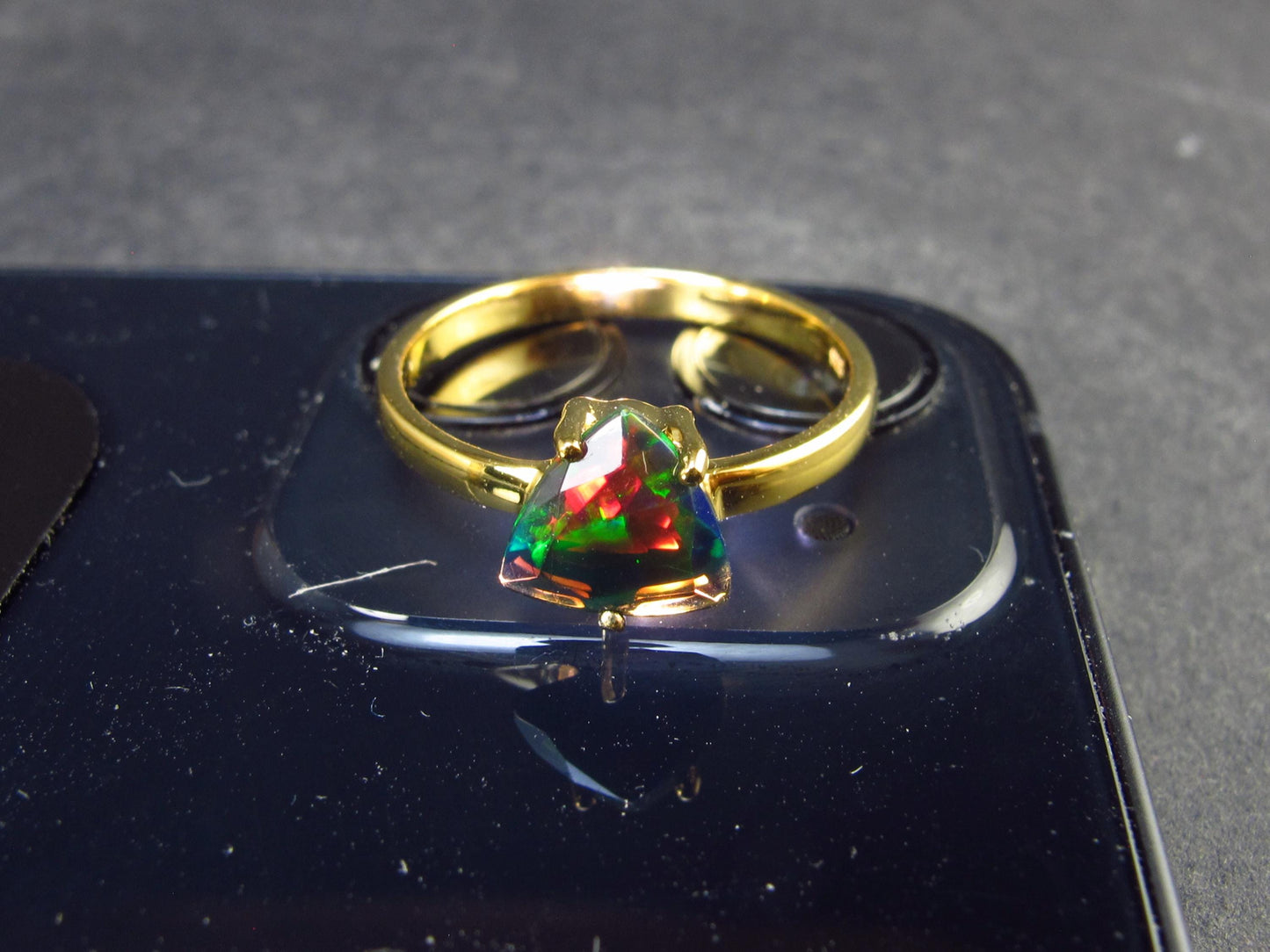 Rare Black Opal Gold Plated Silver Ring from Australia - Size 7.75 - 1.89 Grams