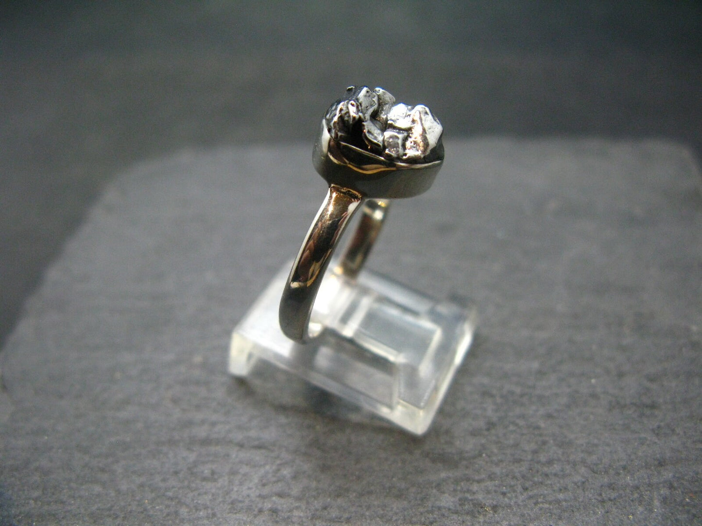 Large Meteorite Campo Del Cielo Sterling Silver Ring From Argentina - 4.14 Grams - Size 8