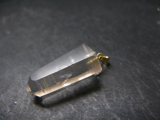 Lemurian Quartz Crystal Gold Plated Silver Pendant From Brazil - 1.5" - 6.72 Grams