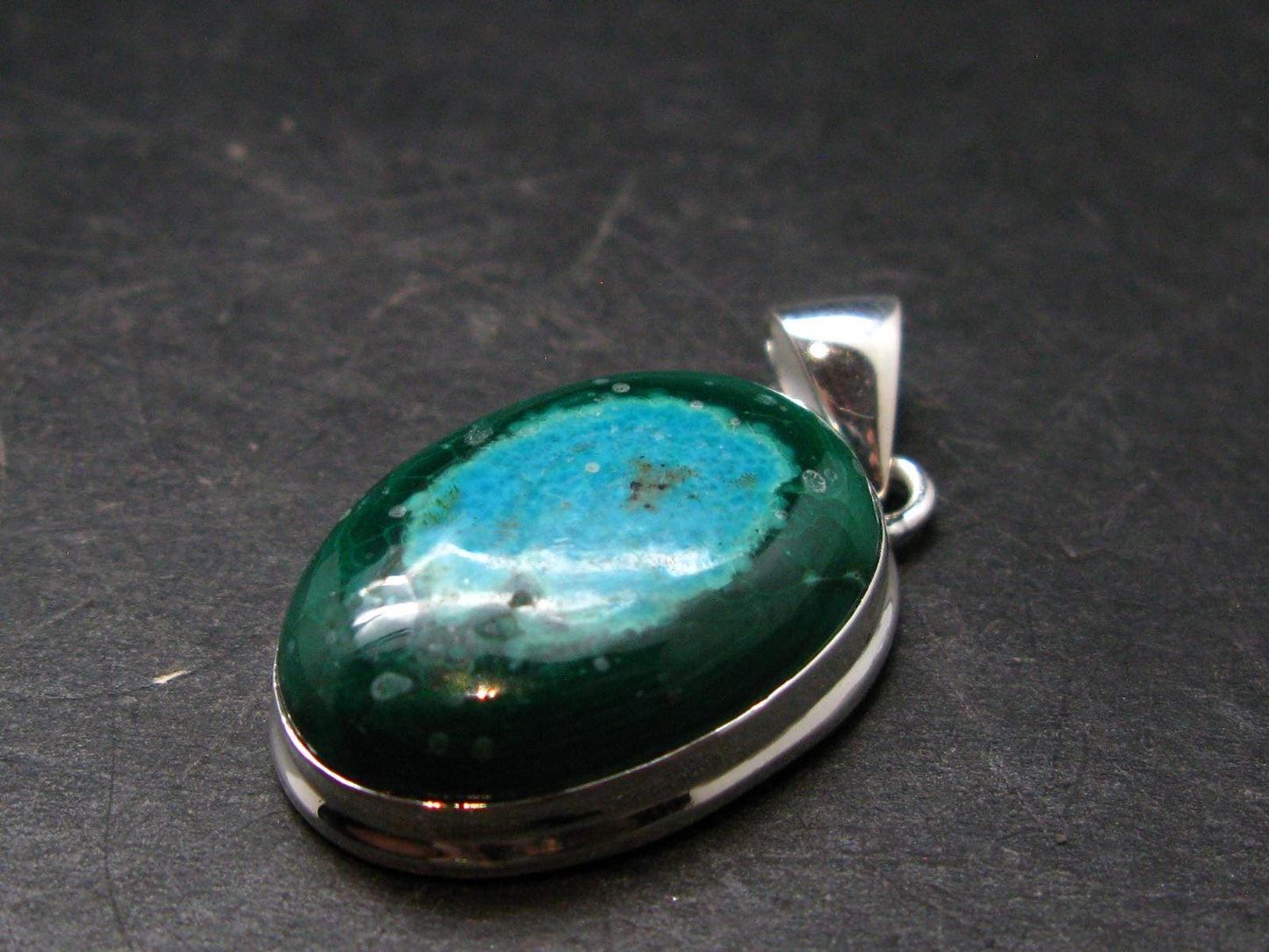 Malachite And Chrysocola Silver Plated Pendant from Congo - 1.4" - 9.49 Grams