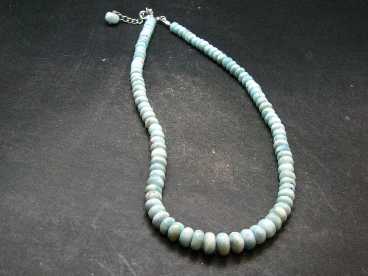 Larimar Necklace Rondelle Beads From Dominican Republic - 17" - 40.37 Grams
