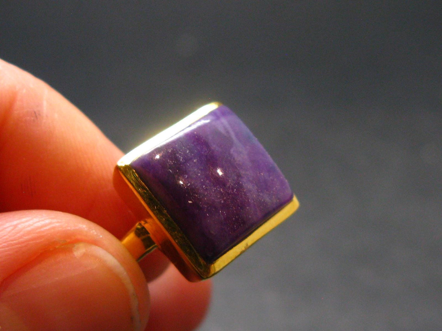 Sugilite Silver Gold Plated Ring From South Africa - 4.83 Grams - Size 8