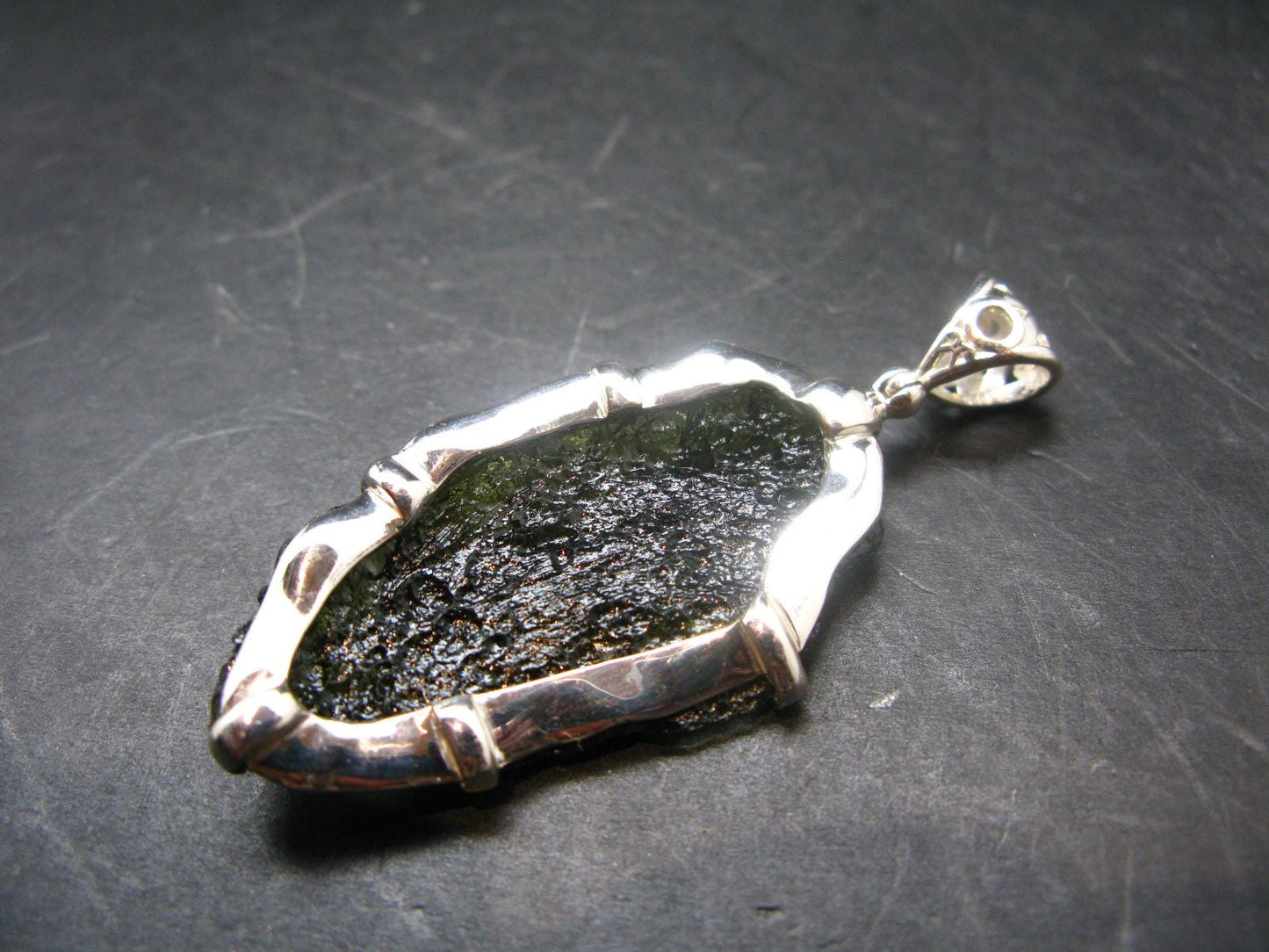 Moldavite Tektite Silver Dragon Pendant from Czech Republic - 2.4" - 11.78 Grams
