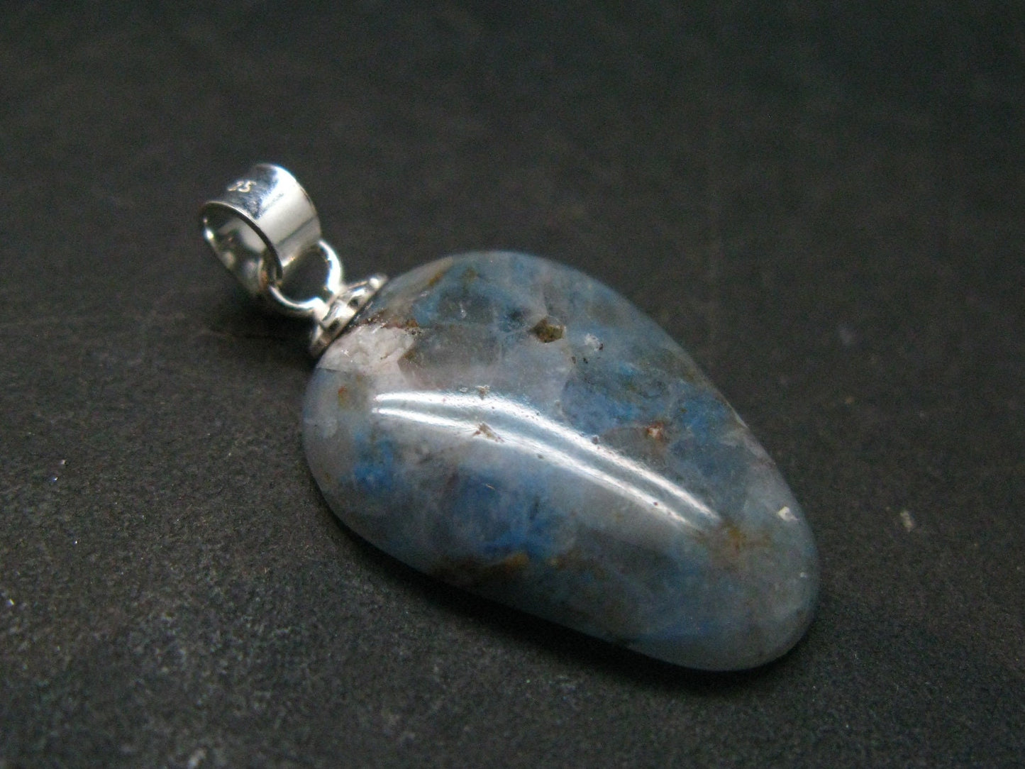 Papagoite in Quartz Cabochon Silver Pendant from S. Africa - 1.1" - 1.67 Grams