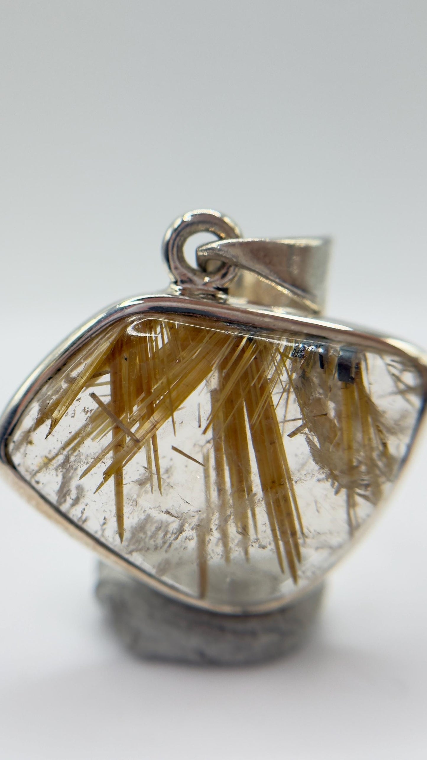 Golden Needle Crystal Pendant in Sterling Silver – Natural Rutilated Gemstone