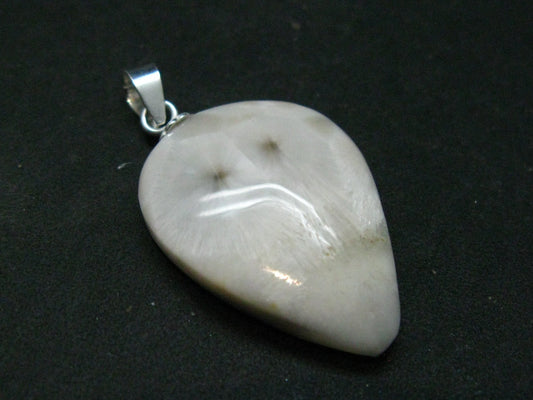 Natrolite Sterling Silver Pendant Necklace From Indonesia - 1.2" - 2.42 Grams