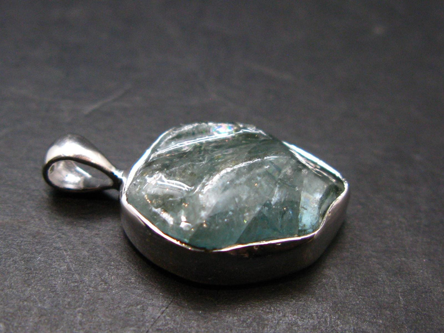 Blue Zircon Gem Crystal Silver Pendant From Cambodia - 0.9" - 3.31 Grams