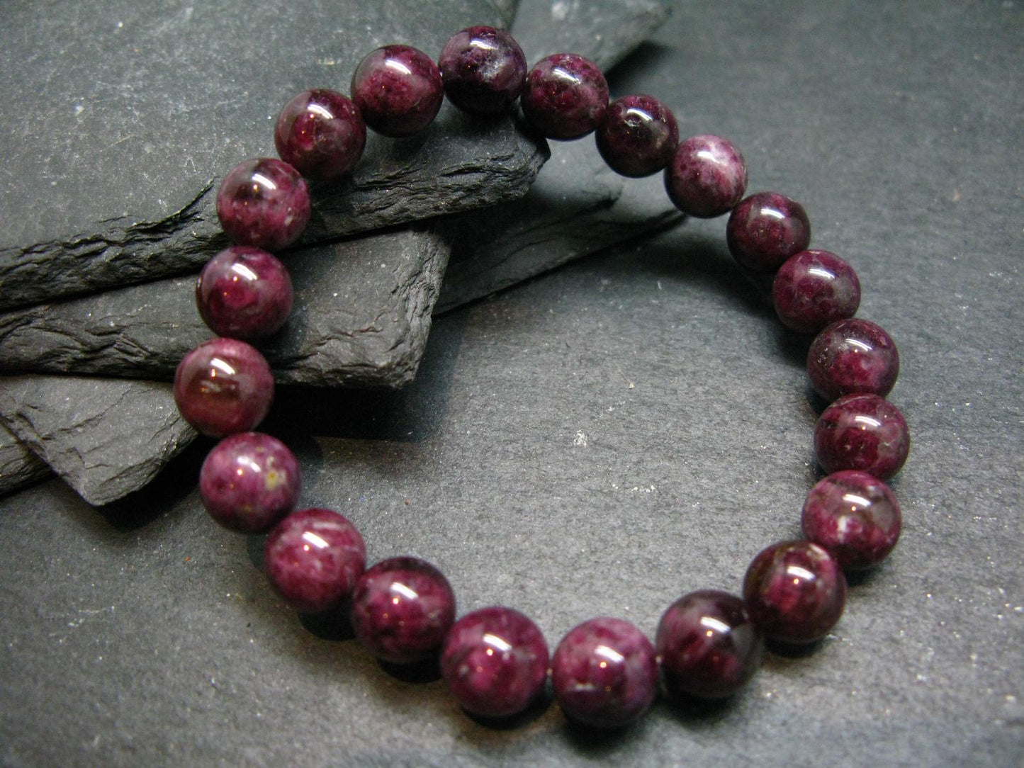 Red Tourmaline Genuine Bracelet ~ 7 Inches ~ 9mm Round Stones