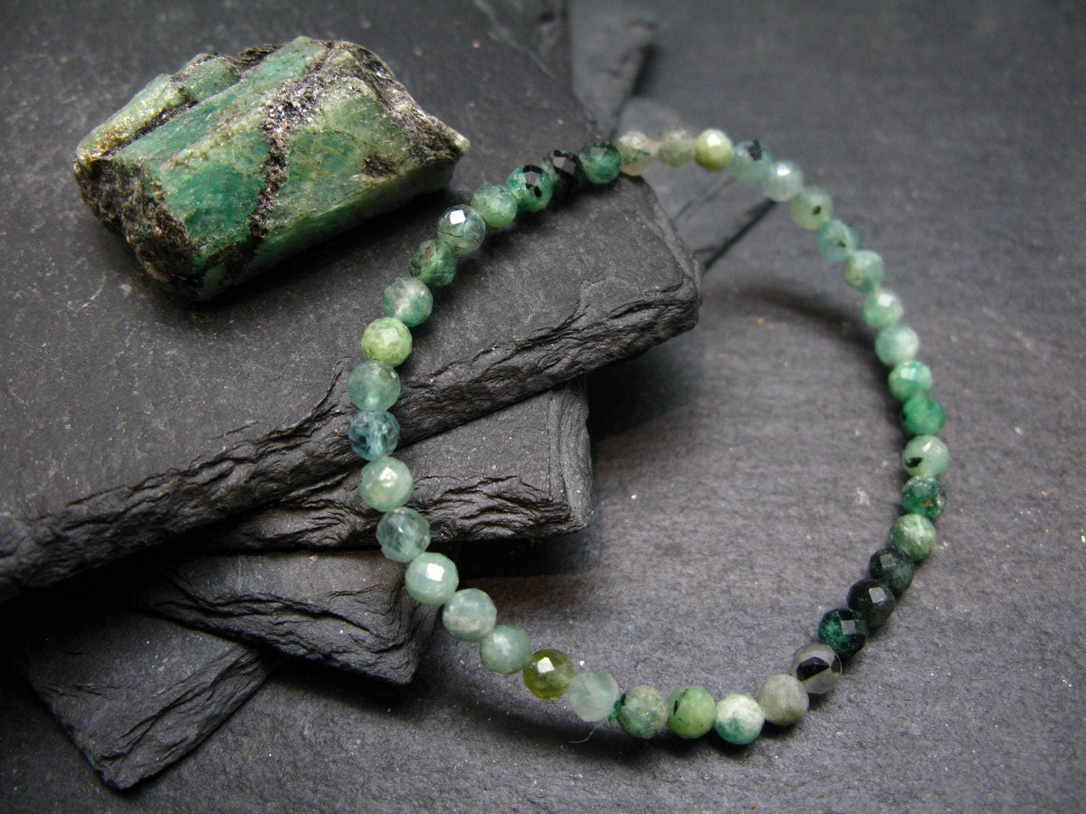 Emerald Genuine Bracelet ~ 7 Inches ~ 4mm Round Facetted Beads
