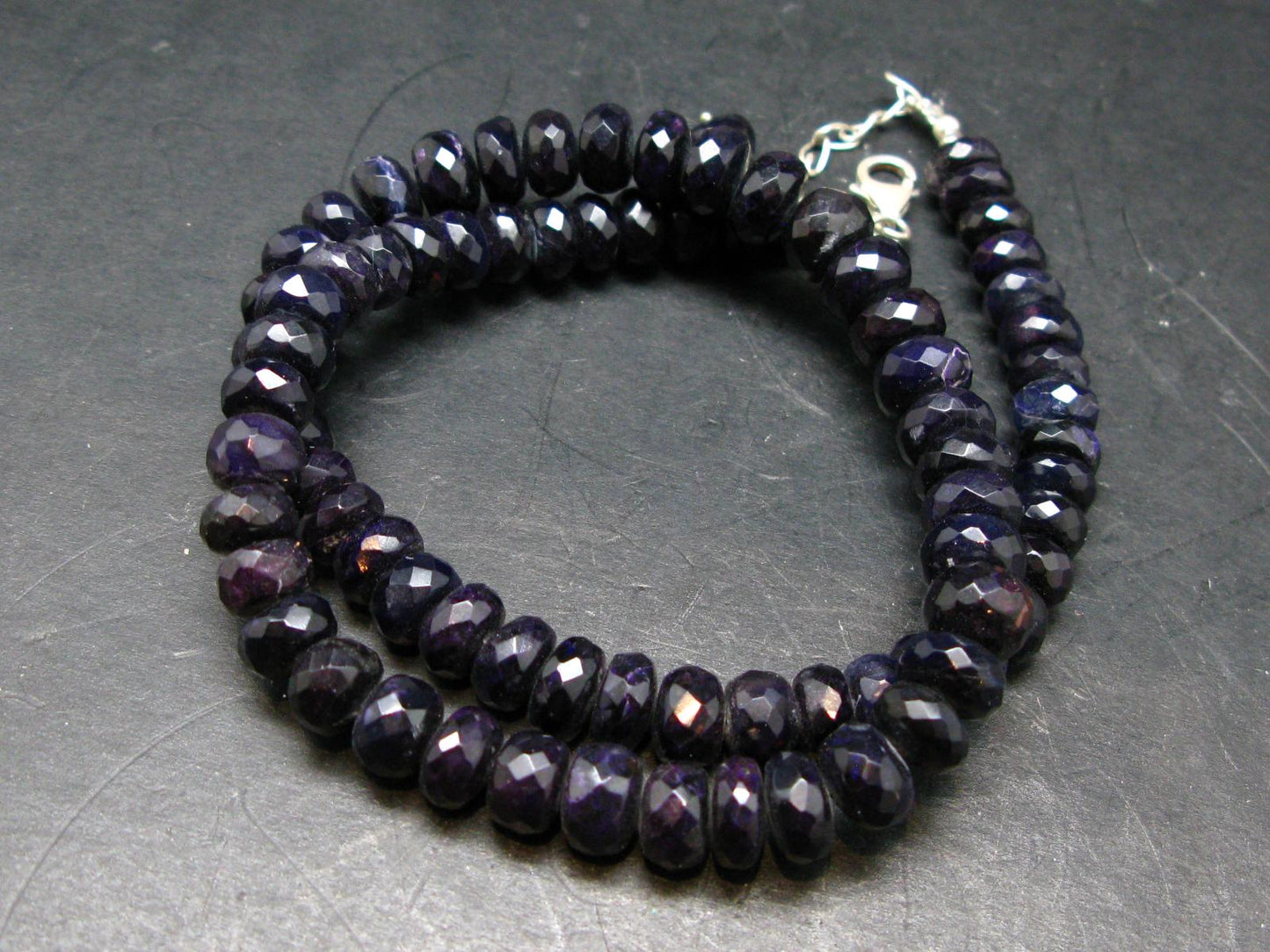 Purple Sugilite Rondelle Faceted Beads Necklace From Namibia - 19" - 48.64 Grams