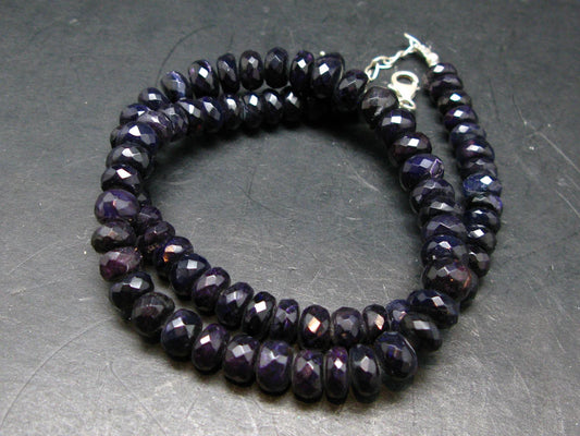 Purple Sugilite Rondelle Faceted Beads Necklace From Namibia - 19" - 48.64 Grams