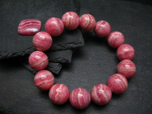 Rhodochrosite Genuine Bracelet ~ 8 Inches ~ 18mm Round Beads