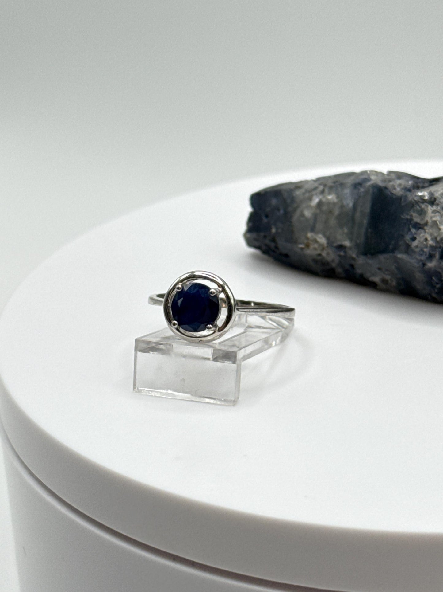 Blue Sapphire Sterling Silver Bezel Ring: Minimalist September Birthstone, Size 7