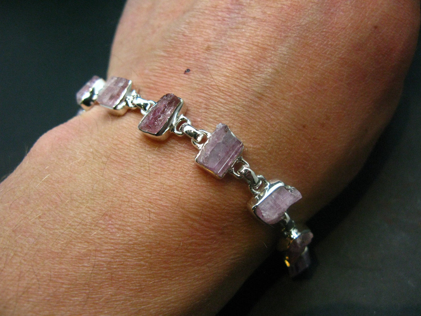 Pink Rose Imperial Topaz Silver Bracelet From Brazil- 7" - 14.8 Grams