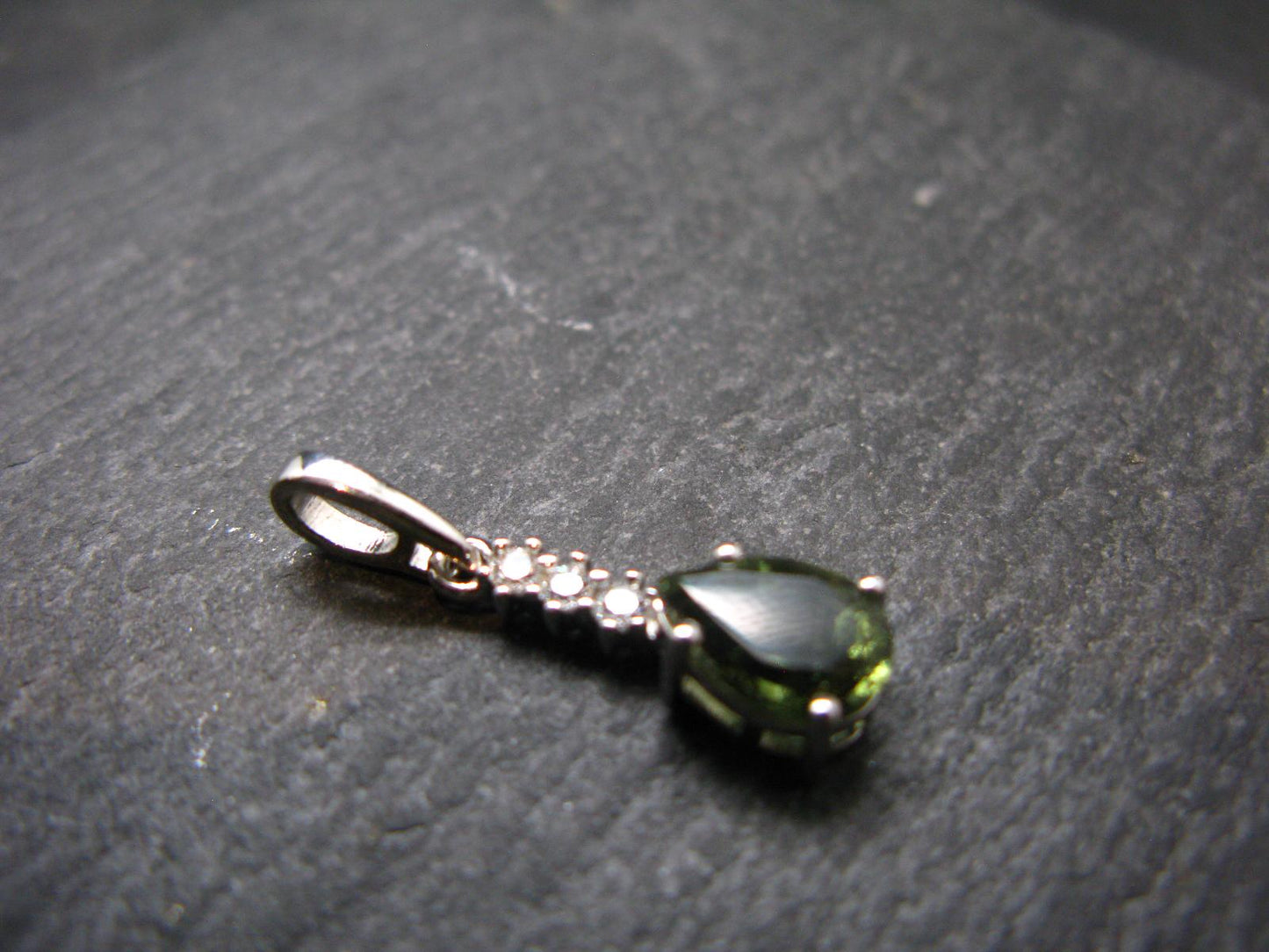 Moldavite Tektite Silver Pendant from Czech Republic - 0.9" - 1.22 Grams