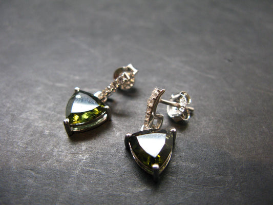 Moldavite Tektite Silver Earrings from Czech Republic - 2.14 Grams