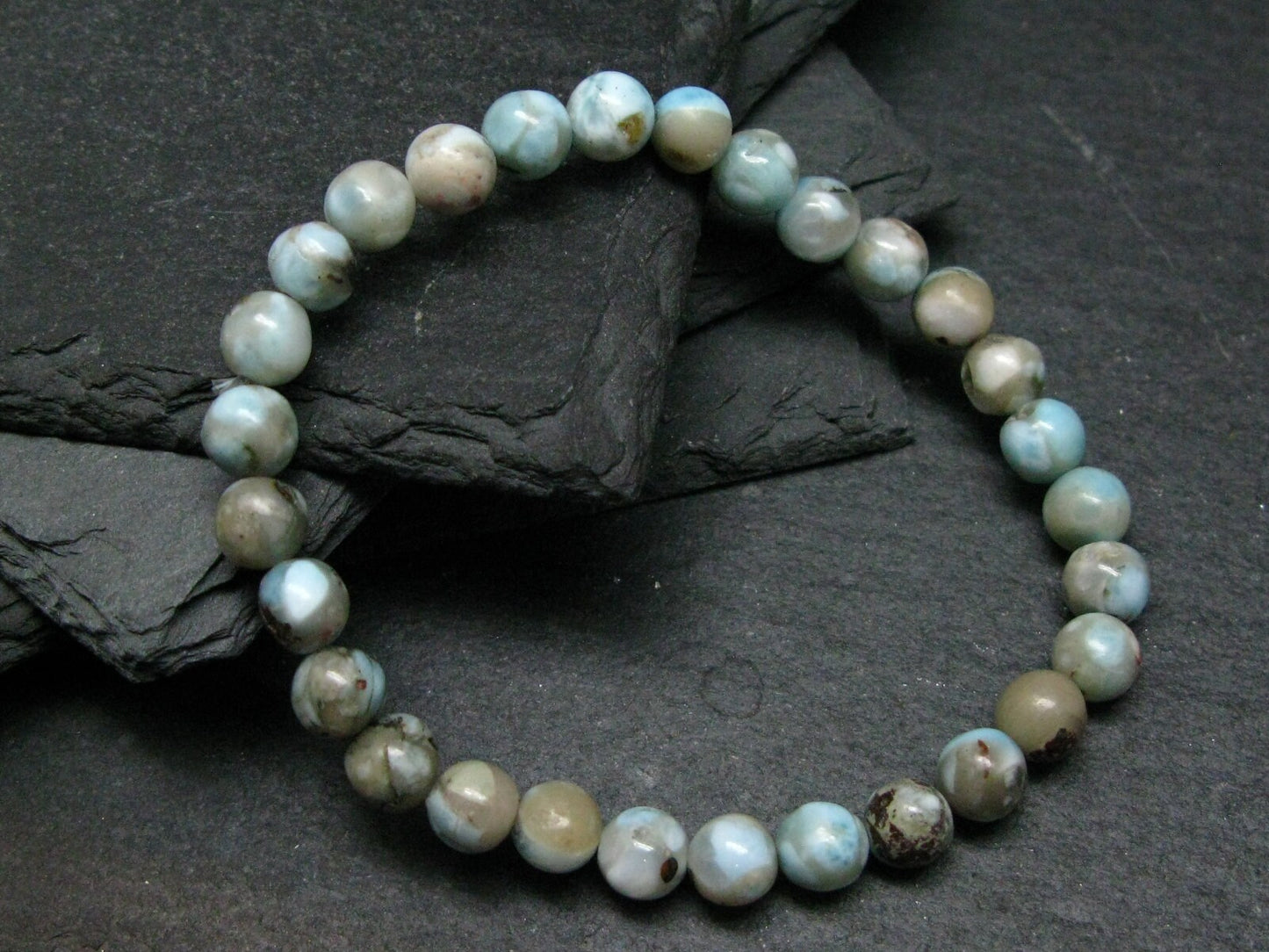 Larimar Genuine Bracelet ~ 7 Inches ~ 6mm Round Beads