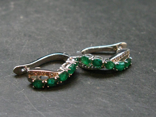 Gem Emerald Faceted Silver Earrings From Colombia - 5.95 Grams Total