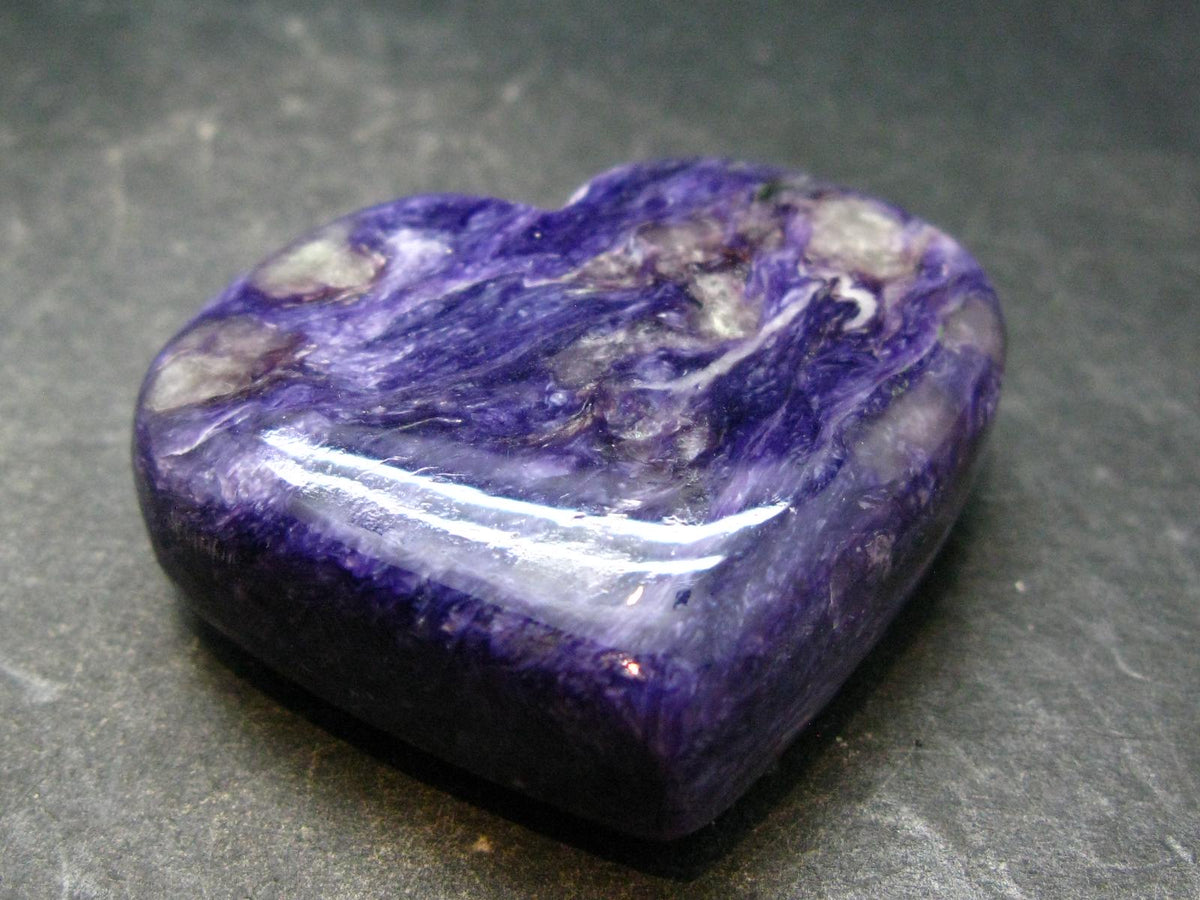 Rare High-Quality Charoite Tumbled Heart From Russia - 1.6" - 50.67 Grams