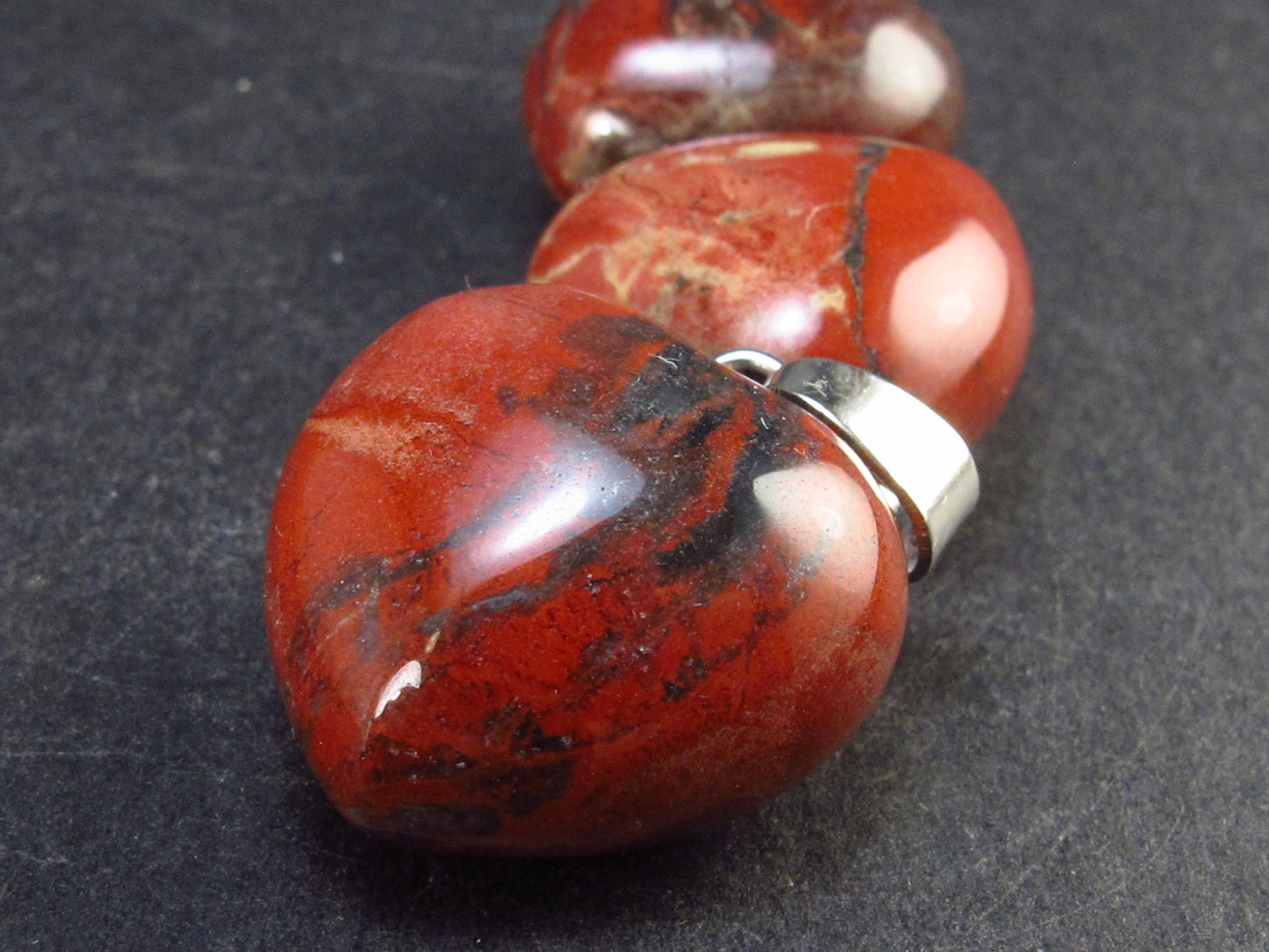 Lot of 3 Natural Puffed Heart Red Jasper Pendant from Madagascar