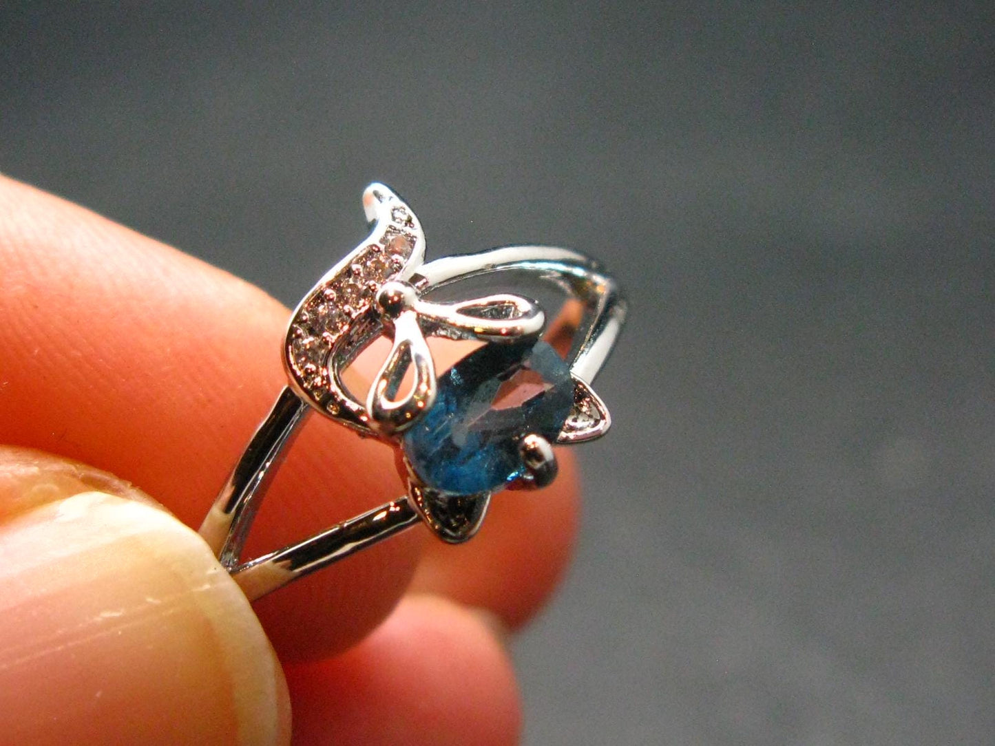 Natural Facetted Blue Topaz Crystal Ring - 1.88 Grams - Size adjustable