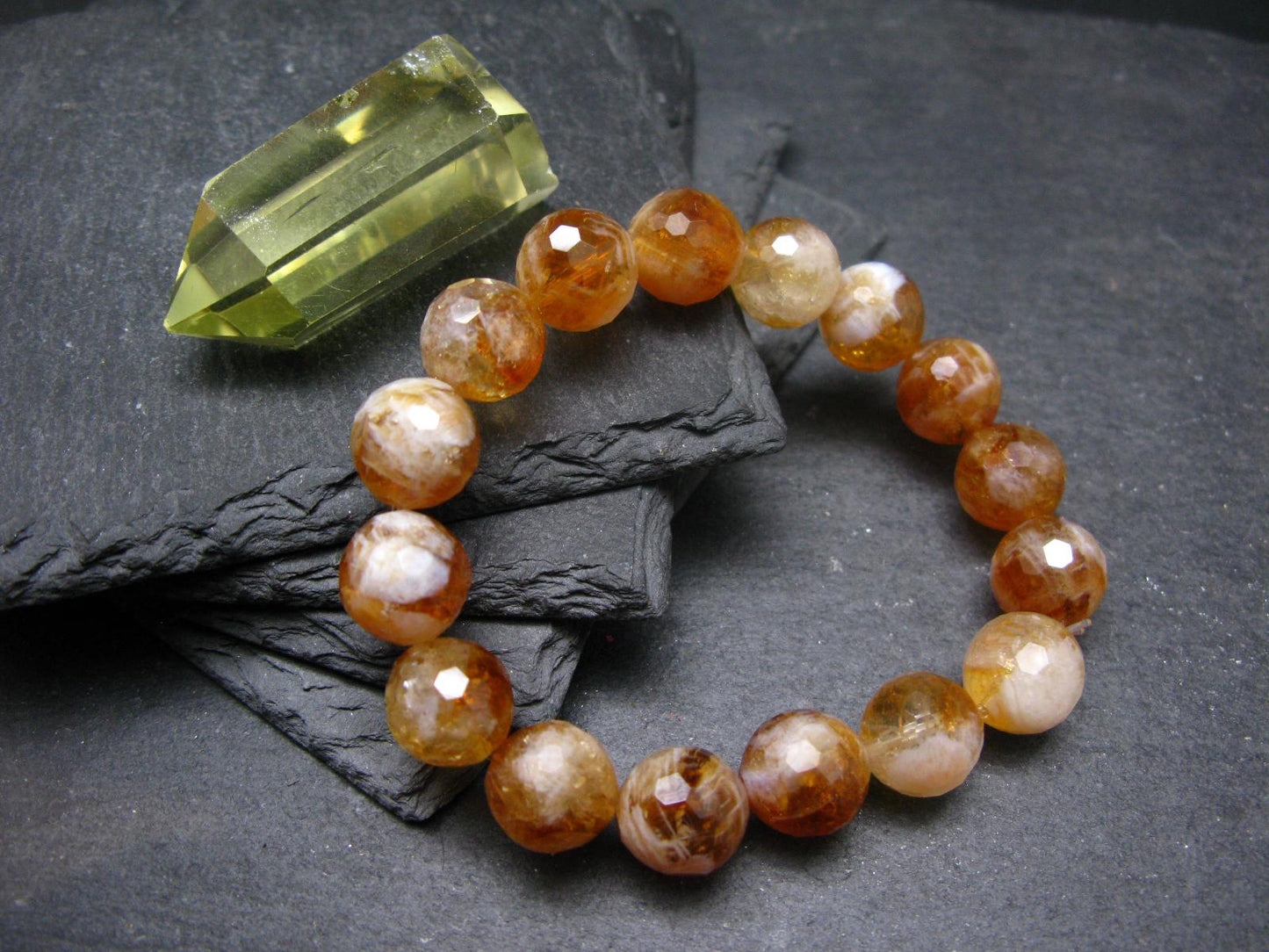 Citrine Genuine Bracelet ~ 7 Inches ~ 12mm Facetted Beads