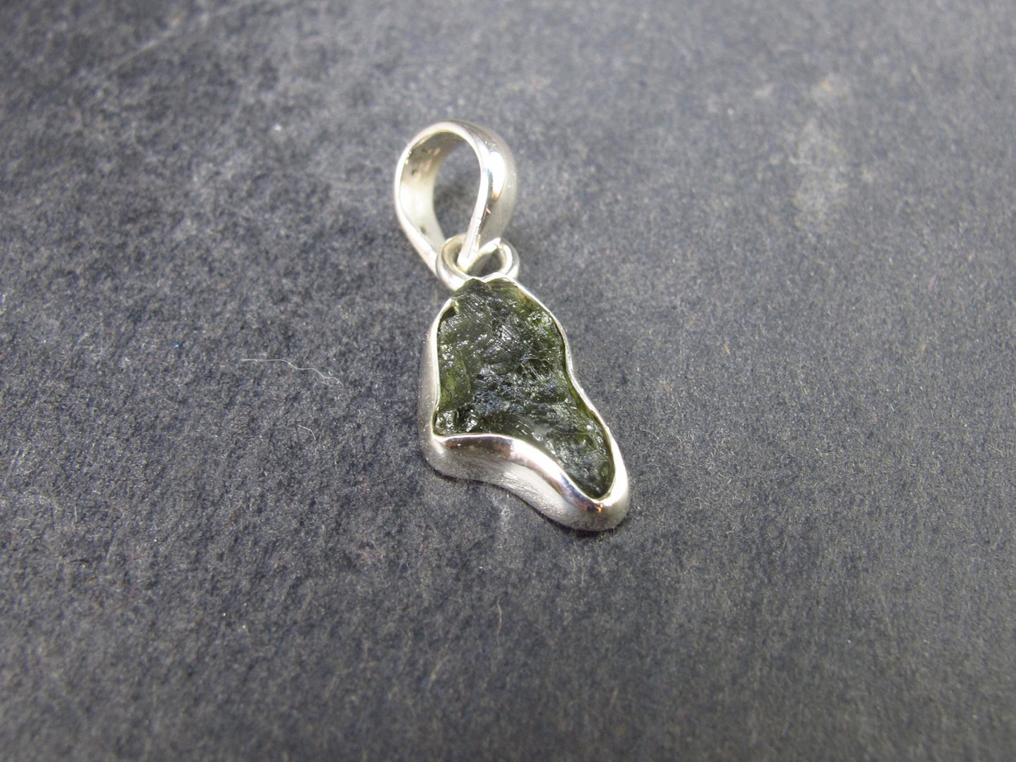 Natural Gem Moldavite Tektite SS Pendant from Czech Republic - 1.24 Grams - 0.8"