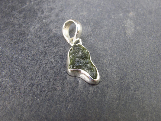 Natural Gem Moldavite Tektite SS Pendant from Czech Republic - 1.24 Grams - 0.8"