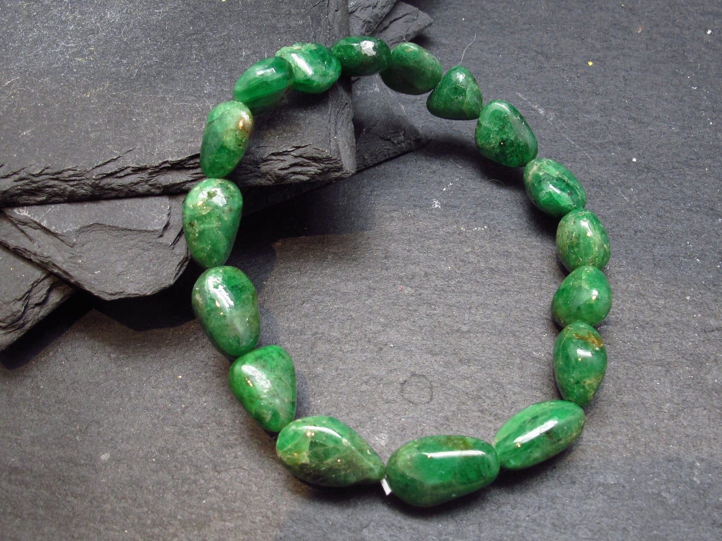 Green Garnet Tsavorite Genuine Bracelet ~ 7 Inches ~ 12mm Tumbled Beads