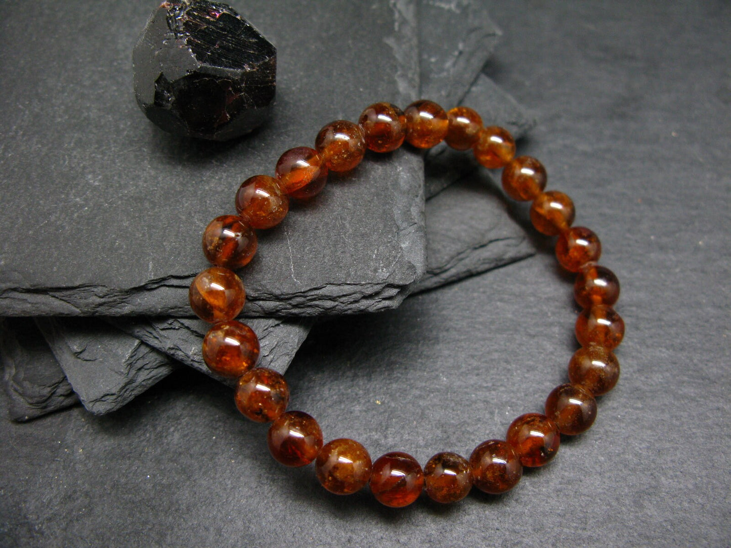 Garnet Hessonite Genuine Bracelet ~ 7 Inches ~ 8mm Round Beads