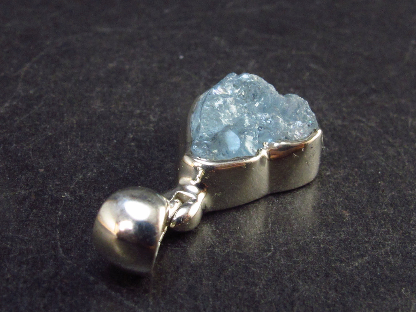 Stunning Genuine Aquamarine Gem Sterling Silver Pendant From Pakistan - 1.1" - 2.8 Grams