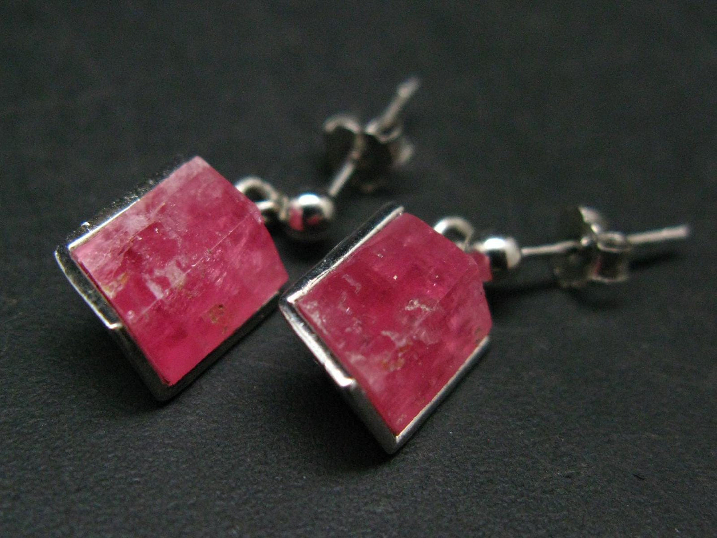 Rhodochrosite Gem Sterling Silver Stud Earrings From Alma Colorado - 0.8" - 4.10 Grams