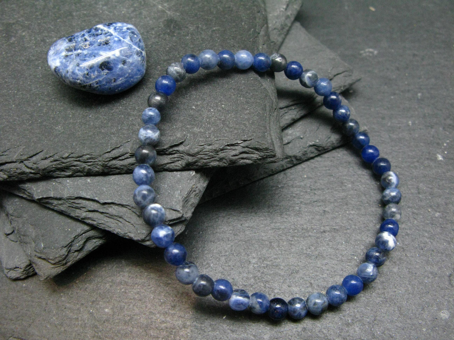 Sodalite Genuine Bracelet ~ 7 Inches ~ 4mm Round Beads