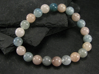 Aquamarine & Morganite Genuine Bracelet ~ 7 Inches ~ 8mm Round Beads