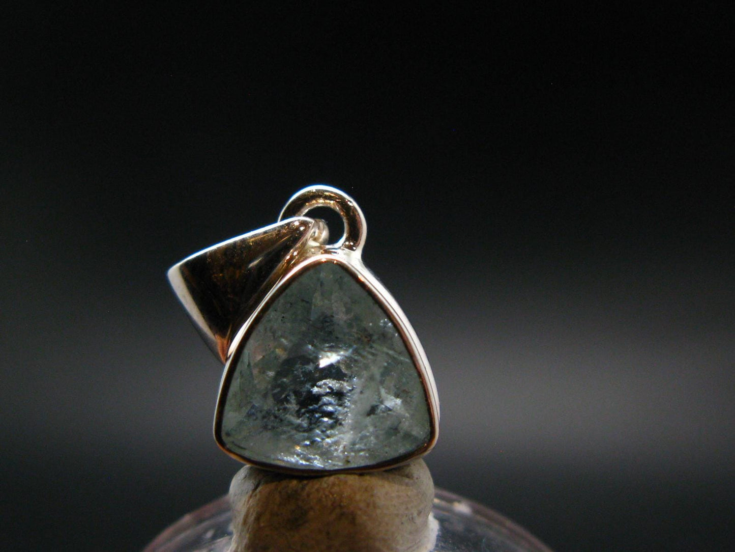 Stunning Genuine Faceted Aquamarine Gem Sterling Silver Pendant From Brazil - 0.7"