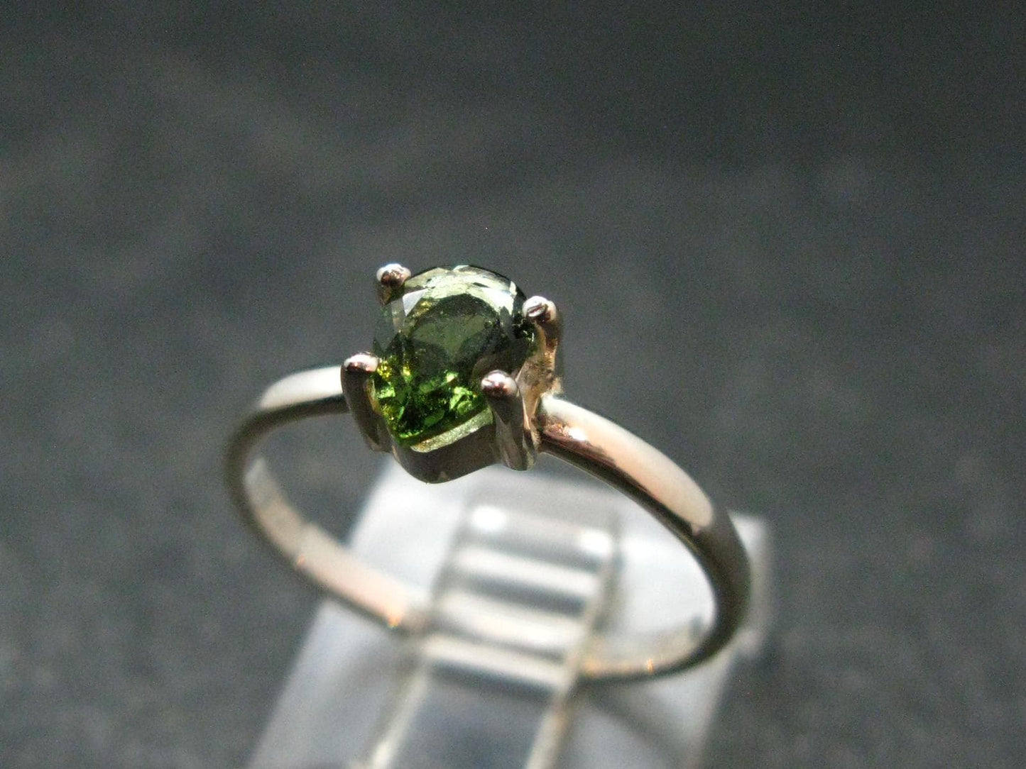 Moldavite Tektite Facetted Silver Ring from Czech Republic - Size 6 - 1.51 Grams