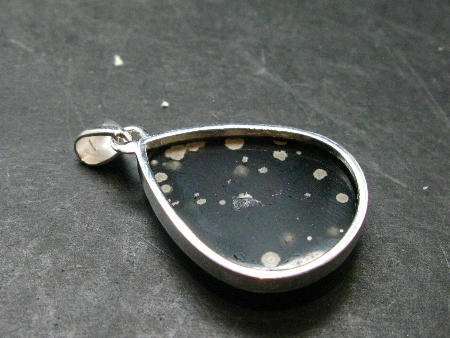 Snowflake Obsidian Silver Plated Pendant From Mexico - 1.6"