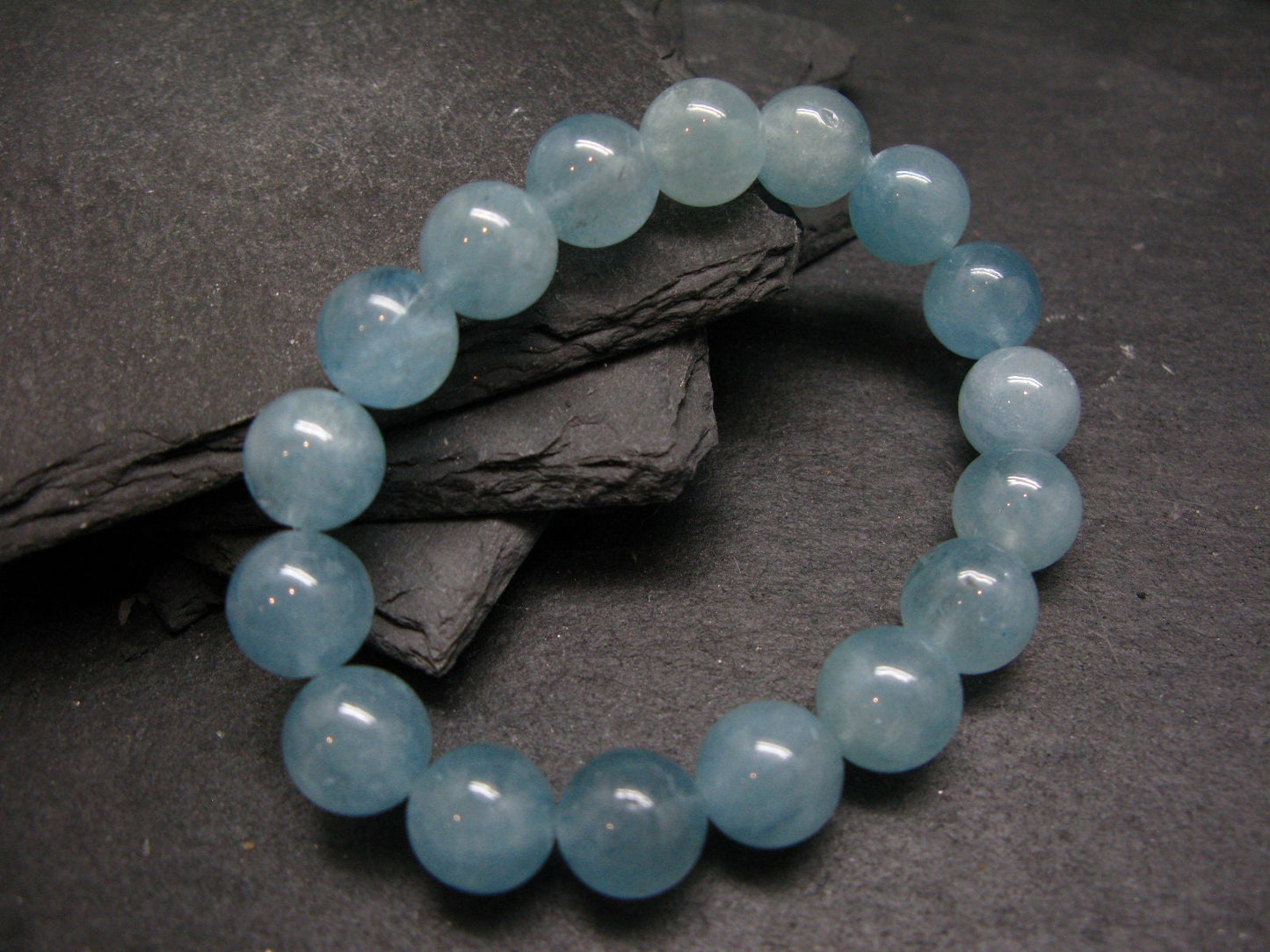 Aquamarine Genuine Bracelet ~ 7 Inches ~ 12mm Round Beads